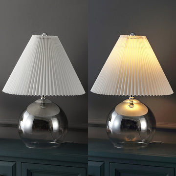 Louisa 22.5" Mid-Century Modern Round Glass/Iron Pleated Shade LED Table Lamp - JONATHAN Y
